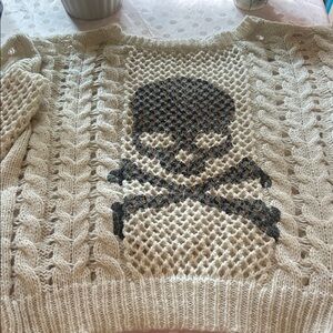 Cream Cable Knit Sweater with Black Skull Motif